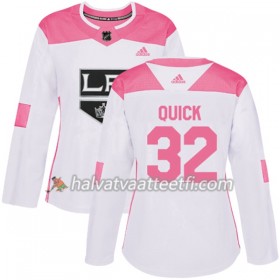 Naisten NHL Los Angeles Kings Pelipaita Jonathan Quick 32 Adidas 2017-2018 Valkoinen Vaaleanpunainen Fashion Authentic